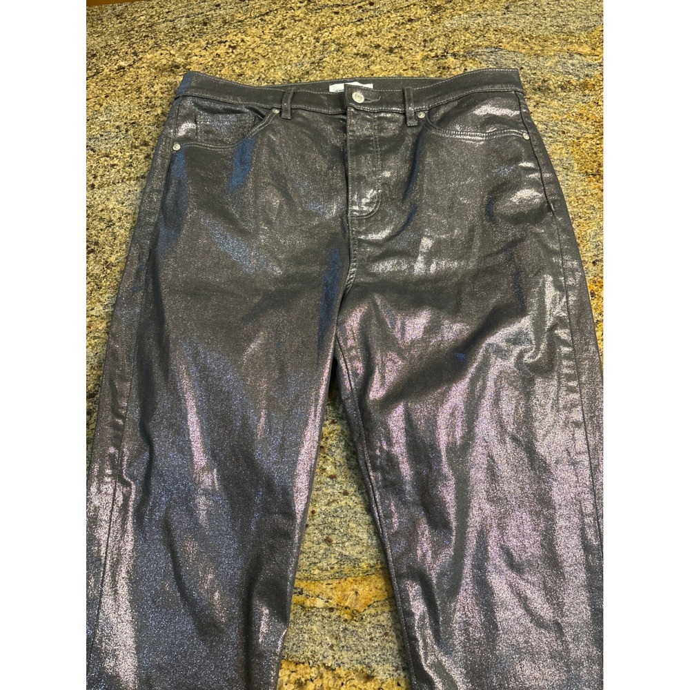 Loft The Skinny Metallic Charcoal Grey Coated Jeans Size 12 High Rise Stretch